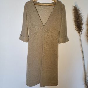 VINTAGE lightweight see-through tan knit dress V-neck